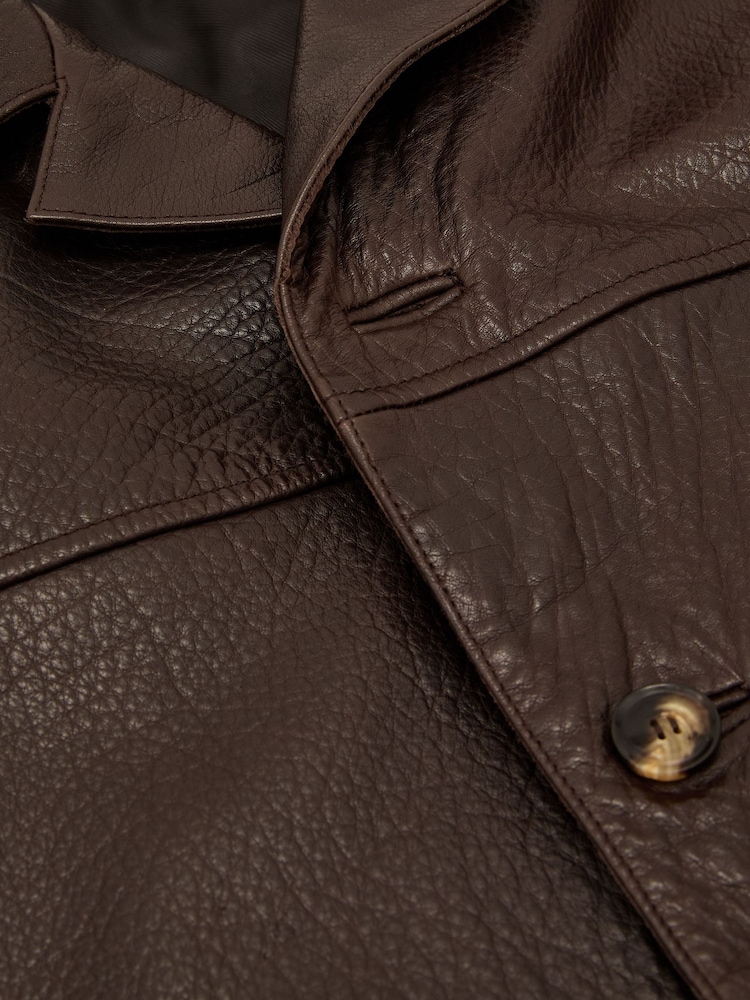 Reiss Dark Brown Wilson Leather Trench Jacket - Image 7 of 7 Reiss Dark Brown Wilson Leather Trench Jacket - Image 7 of 7
