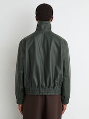 Reiss Dark Green Trinity Leather Oversized Funnel-Neck Jacket - Image 5 of 7