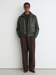 Reiss Dark Green Trinity Leather Oversized Funnel-Neck Jacket - Image 6 of 7