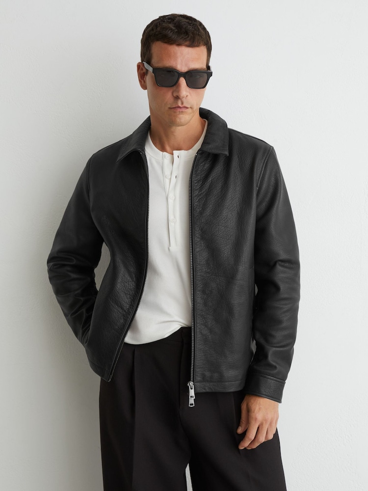 Μαύρο - Reiss Ortega Leather Collared Zip-Through Jacket - Εικόνα 1 του 8 Μαύρο - Reiss Ortega Leather Collared Zip-Through Jacket - Εικόνα 1 του 8