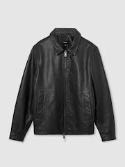 Μαύρο - Reiss Ortega Leather Collared Zip-Through Jacket - Εικόνα 2 του 8