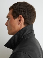 Μαύρο - Reiss Ortega Leather Collared Zip-Through Jacket - Εικόνα 4 του 8