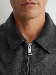Μαύρο - Reiss Ortega Leather Collared Zip-Through Jacket - Εικόνα 6 του 8