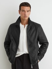 Μαύρο - Reiss Ortega Leather Collared Zip-Through Jacket - Εικόνα 7 του 8