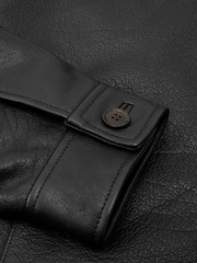 Μαύρο - Reiss Ortega Leather Collared Zip-Through Jacket - Εικόνα 8 του 8