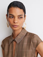 Reiss Neutral Check Sammie Collared Check Belted Midi Dress - Image 3 of 9
