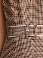 Reiss Neutral Check Sammie Collared Check Belted Midi Dress - Image 6 of 9