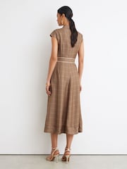 Reiss Neutral Check Sammie Collared Check Belted Midi Dress - Image 7 of 9