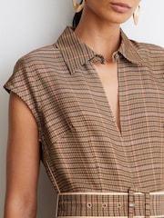 Reiss Neutral Check Sammie Collared Check Belted Midi Dress - Image 8 of 9