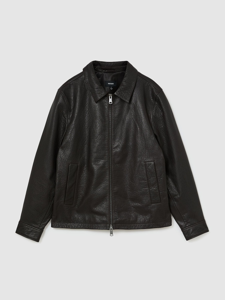 Σκούρο καφετί - Reiss Ortega Leather Collared Zip-Through Jacket - Εικόνα 2 του 8 Σκούρο καφετί - Reiss Ortega Leather Collared Zip-Through Jacket - Εικόνα 2 του 8