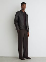 Σκούρο καφετί - Reiss Ortega Leather Collared Zip-Through Jacket - Εικόνα 3 του 8