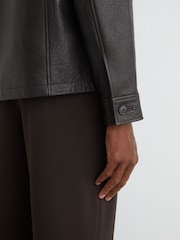 Σκούρο καφετί - Reiss Ortega Leather Collared Zip-Through Jacket - Εικόνα 4 του 8