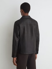 Σκούρο καφετί - Reiss Ortega Leather Collared Zip-Through Jacket - Εικόνα 7 του 8