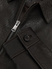 Σκούρο καφετί - Reiss Ortega Leather Collared Zip-Through Jacket - Εικόνα 8 του 8