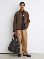 Reiss Brown Raider Lightly-Padded Patch-Pocket Overshirt - Image 1 of 6