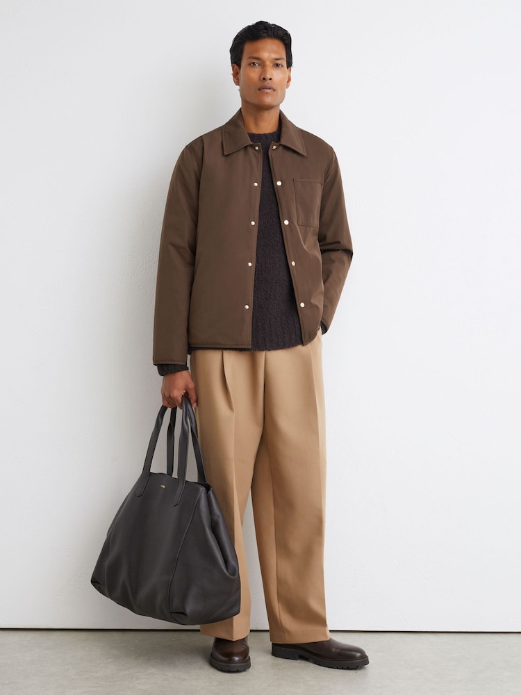Reiss Brown Raider Lightly-Padded Patch-Pocket Overshirt - Image 1 of 6