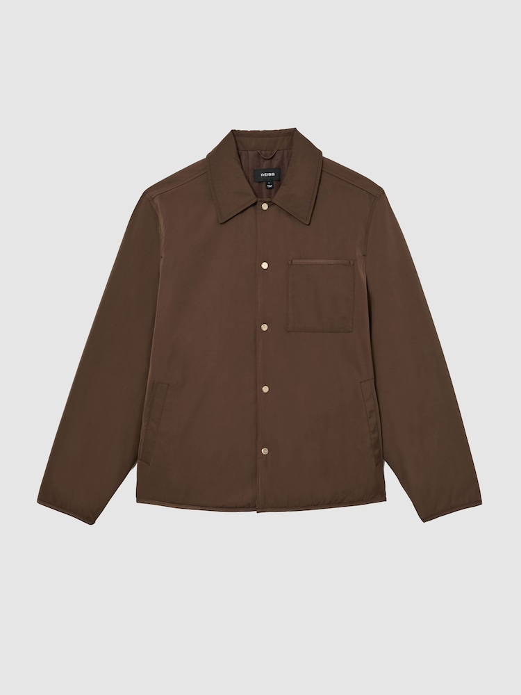 Reiss Brown Raider Lightly-Padded Patch-Pocket Overshirt - Image 2 of 6