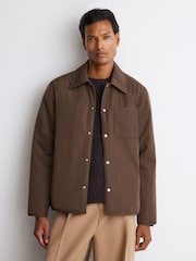 Reiss Brown Raider Lightly-Padded Patch-Pocket Overshirt - Image 3 of 6