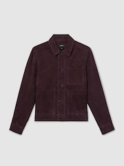 Reiss Red Suede Button-Through Trucker Jacket - Image 2 of 8