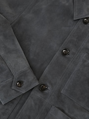 Azul petróleo - Reiss Wilstead Suede Button-Through Trucker Jacket - Imagen 10 de 10