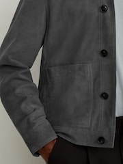 Reiss Petrol Blue Wilstead Suede Button-Through Trucker Jacket - Image 3 of 8