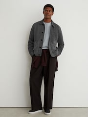 Reiss Petrol Blue Wilstead Suede Button-Through Trucker Jacket - Image 4 of 8
