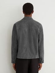Reiss Petrol Blue Wilstead Suede Button-Through Trucker Jacket - Image 5 of 8