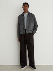 Reiss Petrol Blue Wilstead Suede Button-Through Trucker Jacket - Image 7 of 8