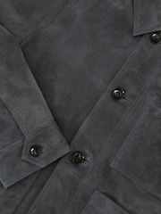Reiss Petrol Blue Wilstead Suede Button-Through Trucker Jacket - Image 8 of 8