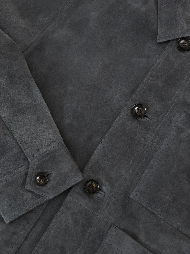 Reiss Petrol Blue Wilstead Suede Button-Through Trucker Jacket - Image 8 of 8 Reiss Petrol Blue Wilstead Suede Button-Through Trucker Jacket - Image 8 of 8