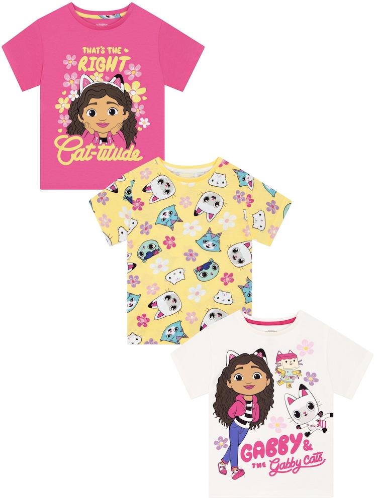 Character Pink Gabby's Dollhouse 3 Pack T-Shirts - Image 1 of 5 Character Pink Gabby's Dollhouse 3 Pack T-Shirts - Image 1 of 5