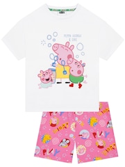 Character Pink Peppa Pig Short Sleeve Pyjamas Peppa, George And Evie - Image 1 of 11