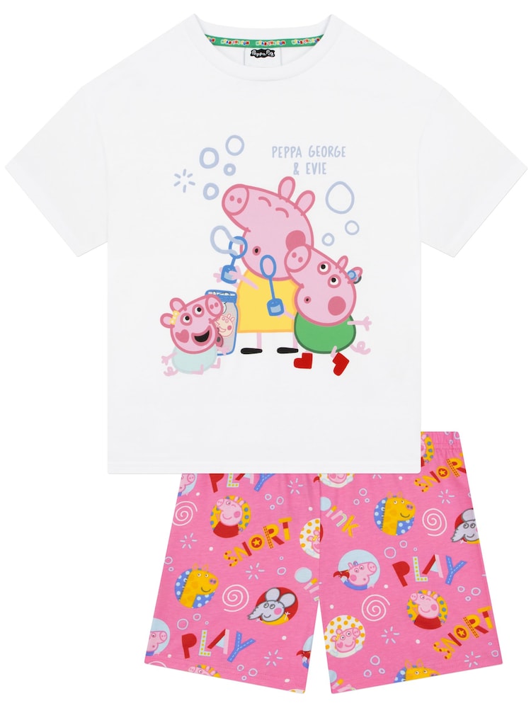 Character Pink Peppa Pig Short Sleeve Pyjamas Peppa, George And Evie - Image 1 of 11