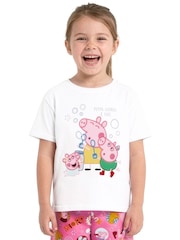 Character Pink Peppa Pig Short Sleeve Pyjamas Peppa, George And Evie - Image 10 of 11