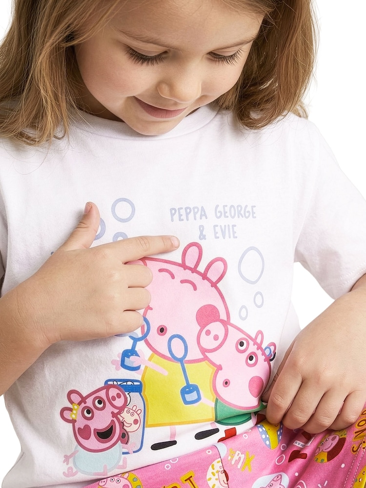 Character Pink Peppa Pig Short Sleeve Pyjamas Peppa, George And Evie - Image 11 of 11