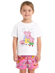 Character Pink Peppa Pig Short Sleeve Pyjamas Peppa, George And Evie - Image 8 of 11
