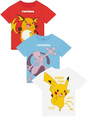 Character Blue Pokemon T-Shirts 3 Pack Pikachu, Raichu And Mewtwo - Image 1 of 6