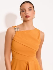 Lipsy Ochre Yellow Gold Trim Ruffle Drape Fit And Flare Midi Dress - Image 2 of 5