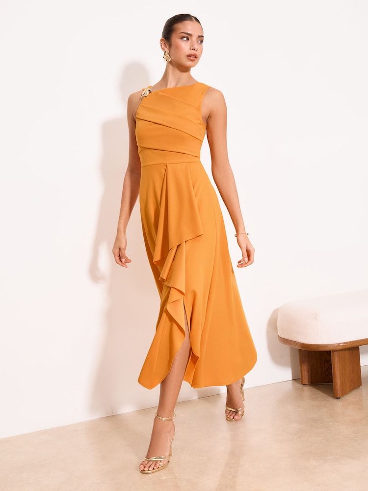 lipsy one shoulder ruffle midi dress Lipsy Black ruffle one shoulder scuba dress, Midi