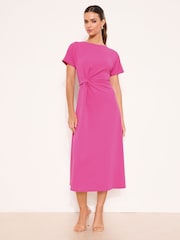 Roz magenta - Rochie midi cu mânecă scurtă și nod lateral Lipsy - Imaginea 1 din 4