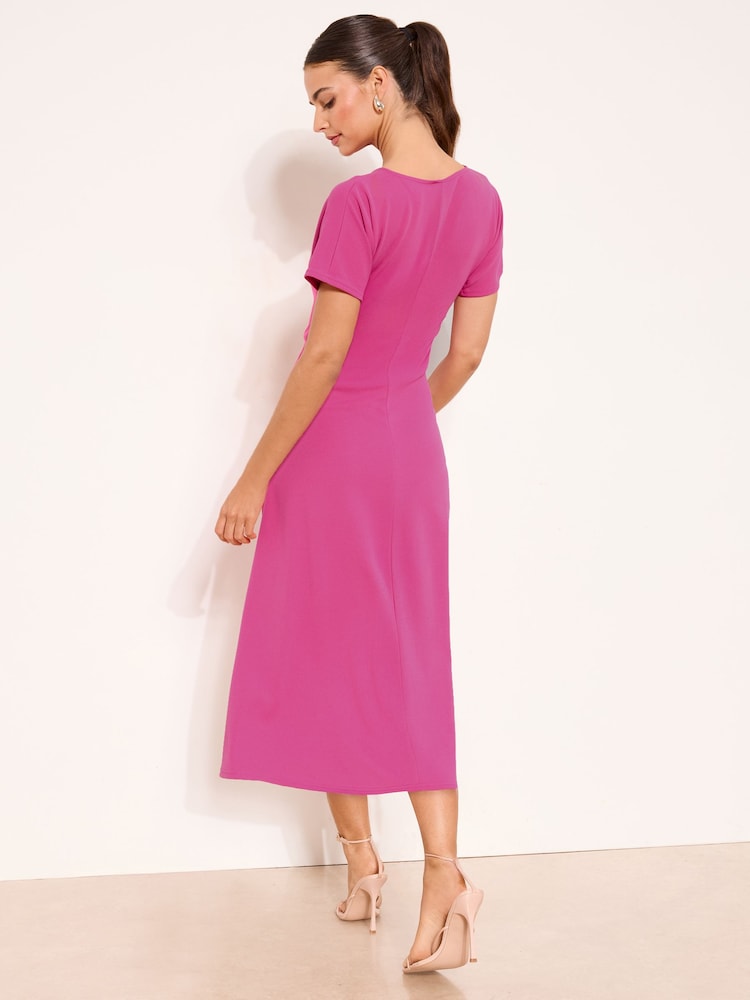 Roz magenta - Rochie midi cu mânecă scurtă și nod lateral Lipsy - Imaginea 4 din 4