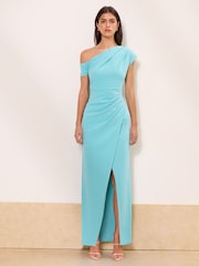 Bleu aqua - Robe longue Lipsy Off The Shoulder à taille rassemblée - Image 3 sur 5