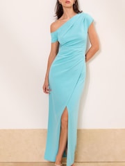Bleu aqua - Robe longue Lipsy Off The Shoulder à taille rassemblée - Image 4 sur 5