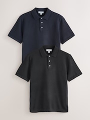 Svart/Navy - Essential Knitted Short Sleeved Polo Shirts 2 Pack - Bild 1 av 5