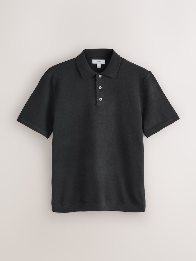 Svart/Navy - Essential Knitted Short Sleeved Polo Shirts 2 Pack - Bild 2 av 5