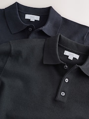 Svart/Navy - Essential Knitted Short Sleeved Polo Shirts 2 Pack - Bild 5 av 5