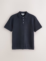 Black/Navy Knitted Short Sleeved Polo Shirts 2 Pack - Image 6 of 8
