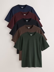 Brown/Navy Blue/Burgundy Red/Green/Black Regular Fit Heavyweight T-Shirts 5 Pack - Image 1 of 14