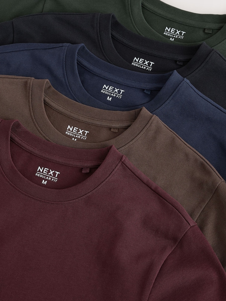 Brown/Navy Blue/Burgundy Red/Green/Black Regular Fit Heavyweight T-Shirts 5 Pack - Image 14 of 14 Brown/Navy Blue/Burgundy Red/Green/Black Regular Fit Heavyweight T-Shirts 5 Pack - Image 14 of 14