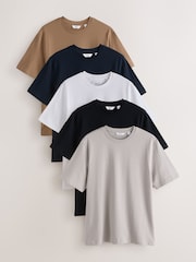 Schwarz/Weiß/Stone/Marineblau/Grau - Reguläre Passform - Schwere T-Shirts im 5er-Pack - Bild 1 von 13